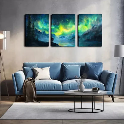 3pcs Northern Lights And Tiny People Wall Art Canvas Unframed - High Quality Print 100% Australian Made Wall Canvas