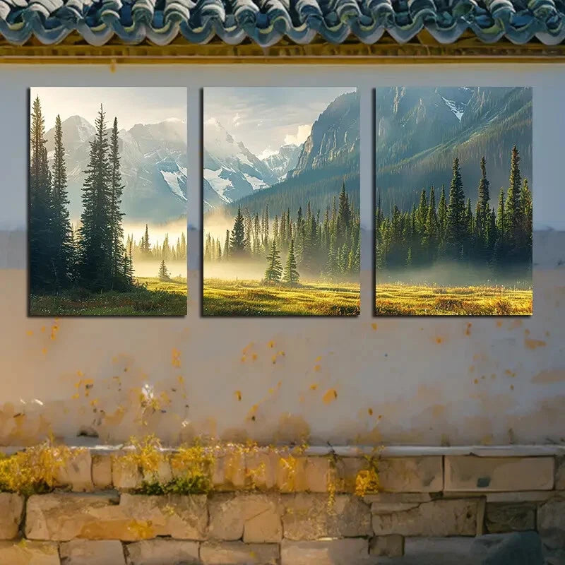3pcs Verdant Plain & Snow-Capped Mountains Metal Print Ready to Hang Art - Bella Home Decor