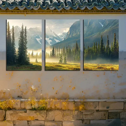 3pcs Verdant Plain & Snow-Capped Mountains Metal Print Ready to Hang Art - Bella Home Decor