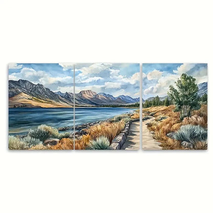 3pcs Walker Lake Travel Vivid Scenic Nevada Wall Art Set Canvas Framed 50x70cm - High Quality Print 100% Australian Made Wall Canvas Ready to Hang