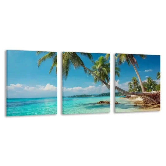 3pcs Cable Beach Australia Tropical Beach Wall Art Set Canvas Framed 60x90cm - High Quality Print 100% Australian Made Wall Canvas Ready to Hang
