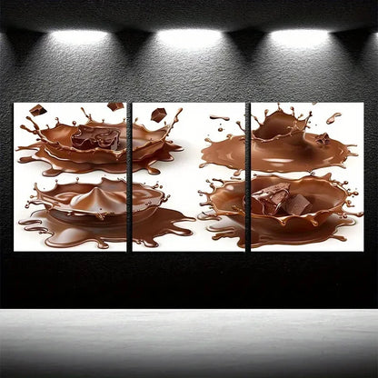 3pcs Chocolate Splash in White Background Metal Print Ready to Hang Art - Bella Home Decor
