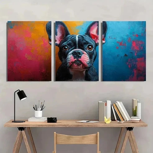 3pcs Abstract Bulldog Pink Blue Splash Dog Wall Art Set Canvas Unframed - High Quality Print 100% Australian Made Wall Canvas - Bella Home Decor