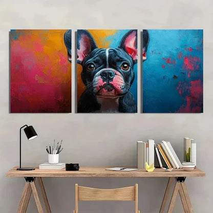 3pcs Abstract Bulldog Pink Blue Splash Dog Wall Art Set Canvas Unframed - High Quality Print 100% Australian Made Wall Canvas - Bella Home Decor