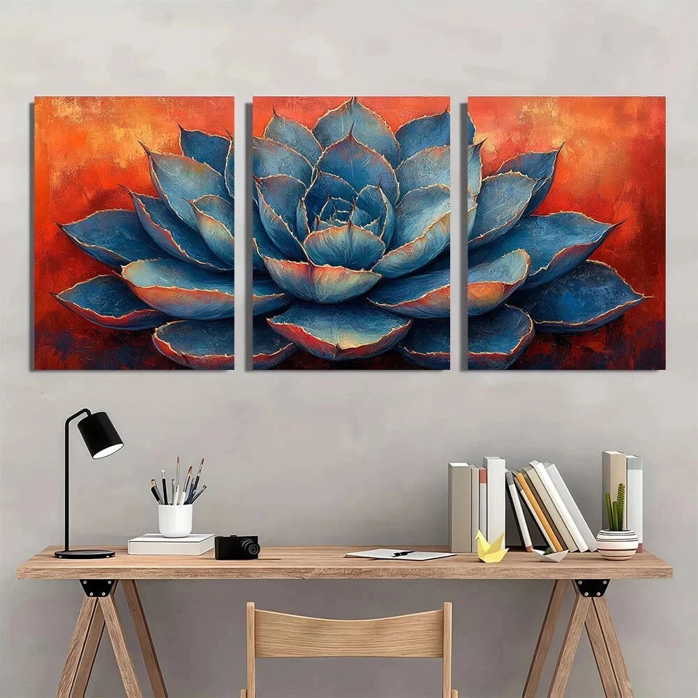 3pcs Vibrant Agave in Terra Cotta Metal Print Ready to Hang Art - Bella Home Decor