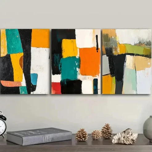 3pcs Abstract Design in Black White and Yellow Wall Art Canvas Unframed - High Quality Print 100% Australian Made Wall Canvas - Bella Home Decor