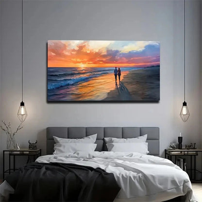 Romantic Beach Sunset Wall Art Canvas Office Home Room Framed 120x60cm