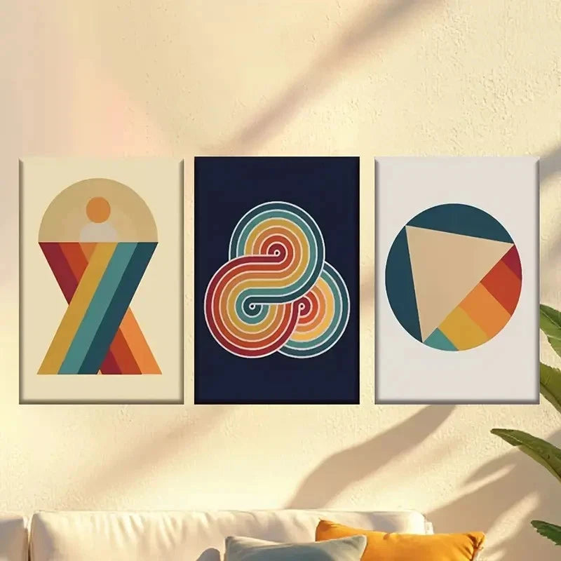 3pcs painting with geometric design Wall Art Set Canvas Framed 50x70cm - High Quality Print 100% Australian Made Wall Canvas Ready to Hang