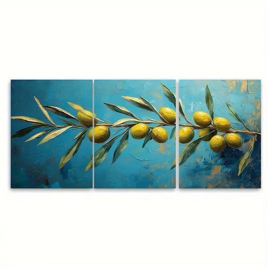 3pcs Olive Branch Painting Metal Print Ready to Hang Art