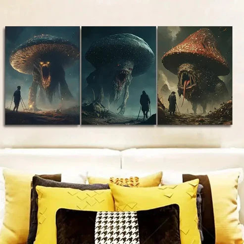 3pcs Mushroom Monster (7) Wall Art Canvas Unframed - High Quality Print 100% Australian Made Wall Canvas