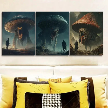 3pcs Mushroom Monster (7) Wall Art Canvas Unframed - High Quality Print 100% Australian Made Wall Canvas