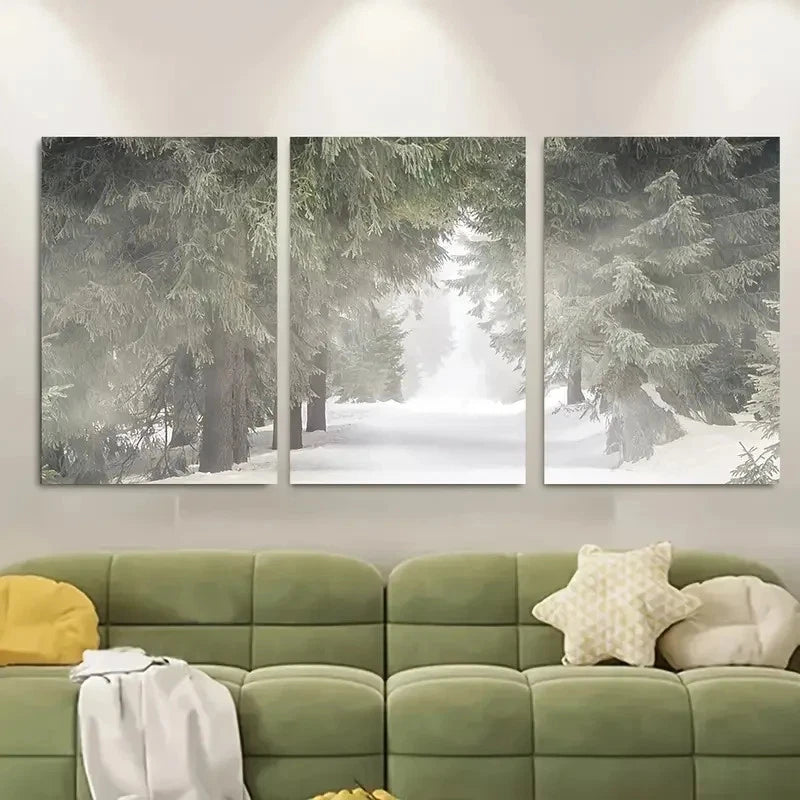 3pcs Serene Winter Scene with Snow-Covered Trees Metal Print Ready to Hang Art