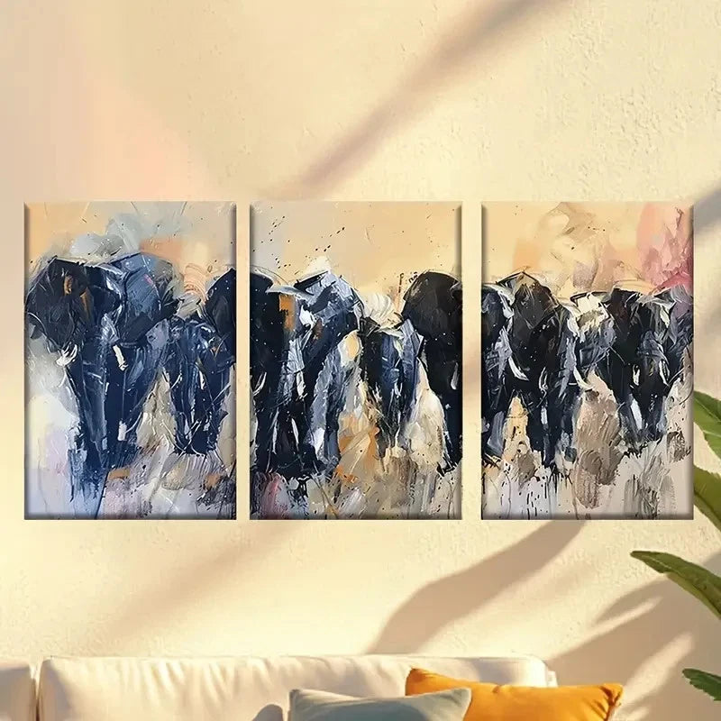 3pcs Vibrant Abstract Elephant Family Wall Art Set Canvas Framed 40x60cm - High Quality Print 100% Australian Made Wall Canvas Ready to Hang