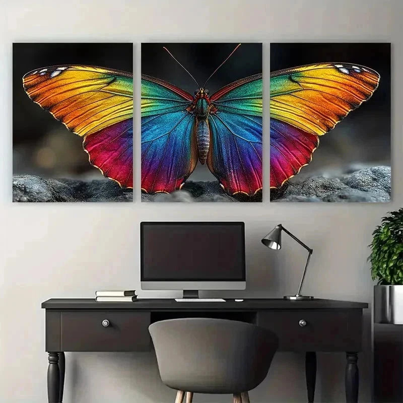 3pcs Vibrant Rainbow Butterfly Decor Perfect Wall Art Set Canvas Framed 40x60cm - High Quality Print 100% Australian Made Wall Canvas Ready to Hang