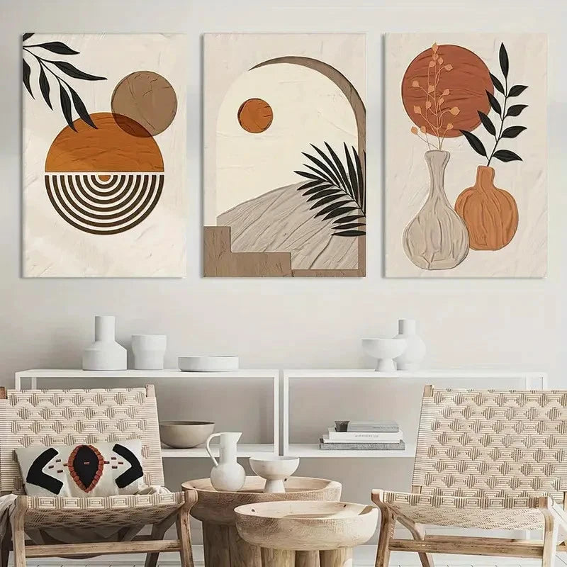 3pcs Abstract Geometric Painting Art Prints Metal Print Ready to Hang Art - Bella Home Decor