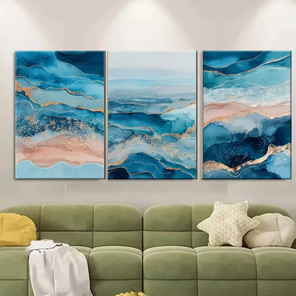 3pcs Abstract Watercolor Seaside Metal Print Ready to Hang Art - Bella Home Decor