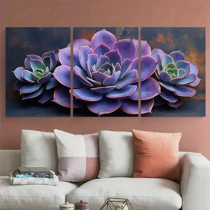 3pcs Succulent Purple Green Design Metal Print Ready to Hang Art - Bella Home Decor