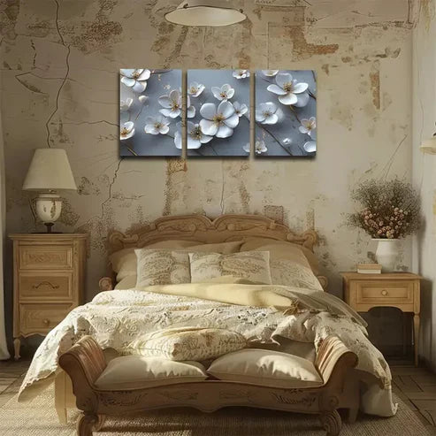 3pcs White, Romantic, Flowers, Exquisite Wall Art Set Canvas Unframed - High Quality Print 100% Australian Made Wall Canvas