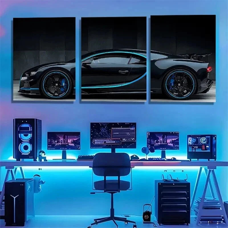 3pcs Supercar Modern Sports Automotive Perfect Wall Art Set Canvas Framed 50x70cm - High Quality Print 100% Australian Made Wall Canvas Ready to Hang