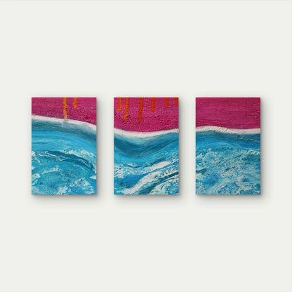 3pcs Abstract Pink & Blue Acrylic Textured Wall Art Set Canvas Framed 40x60cm - High Quality Print 100% Australian Made Wall Canvas Ready to Hang