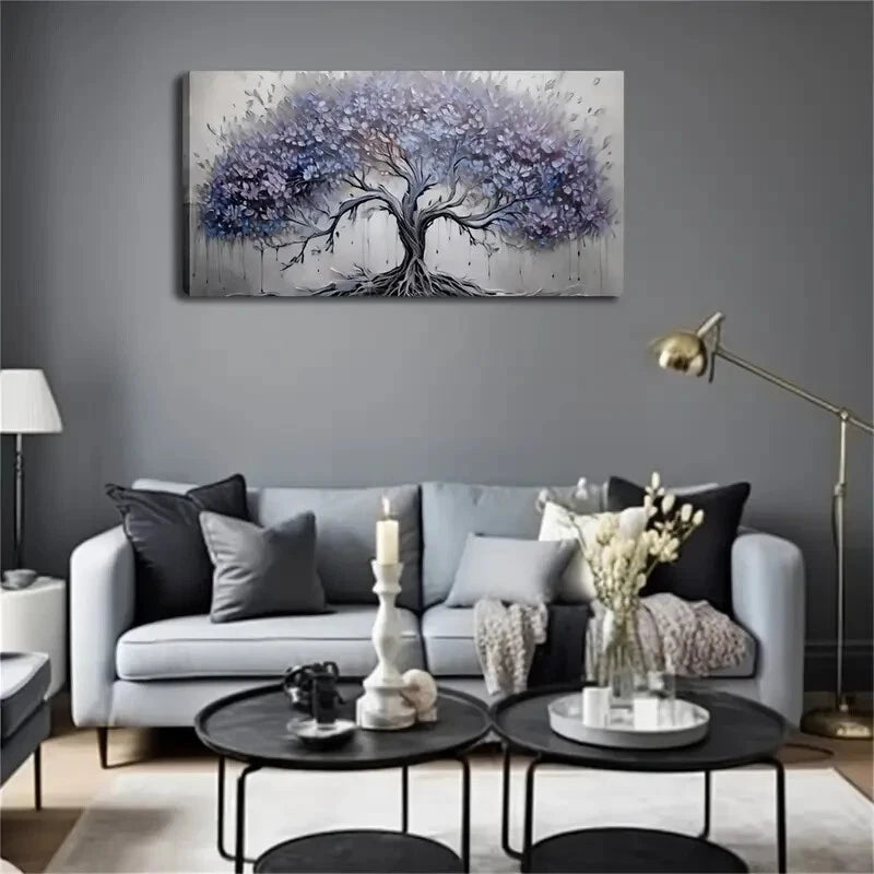 Blue Purple Leaves Decor Wall Art Canvas Office Home Room Framed 120x60cm - Bella Home Decor