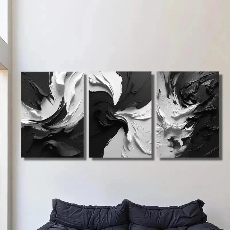 3pcs Modern Abstract Black and White Art Metal Print Ready to Hang Art - Bella Home Decor