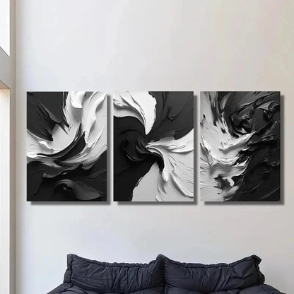 3pcs Modern Abstract Black and White Art Metal Print Ready to Hang Art - Bella Home Decor
