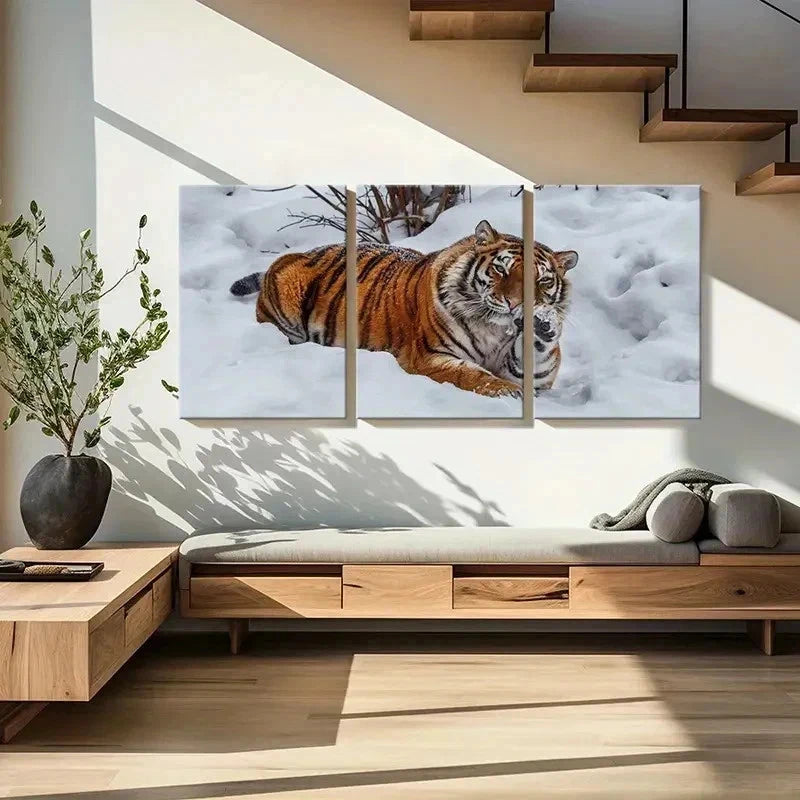 3pcs Snow Scene and Tiger Modern Decor Wall Art Set Canvas Framed 40x60cm - High Quality Print 100% Australian Made Wall Canvas Ready to Hang - Bella Home Decor