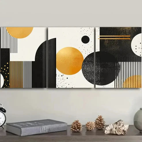 3pcs Featuring Flowing White And Golden Designs Wall Art Set Canvas Unframed - High Quality Print 100% Australian Made Wall Canvas