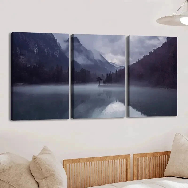 3pcs Mist Over Mountain Lake Décor Perfect Wall Art Set Canvas Framed 40x60cm - High Quality Print 100% Australian Made Wall Canvas Ready to Hang - Bella Home Decor