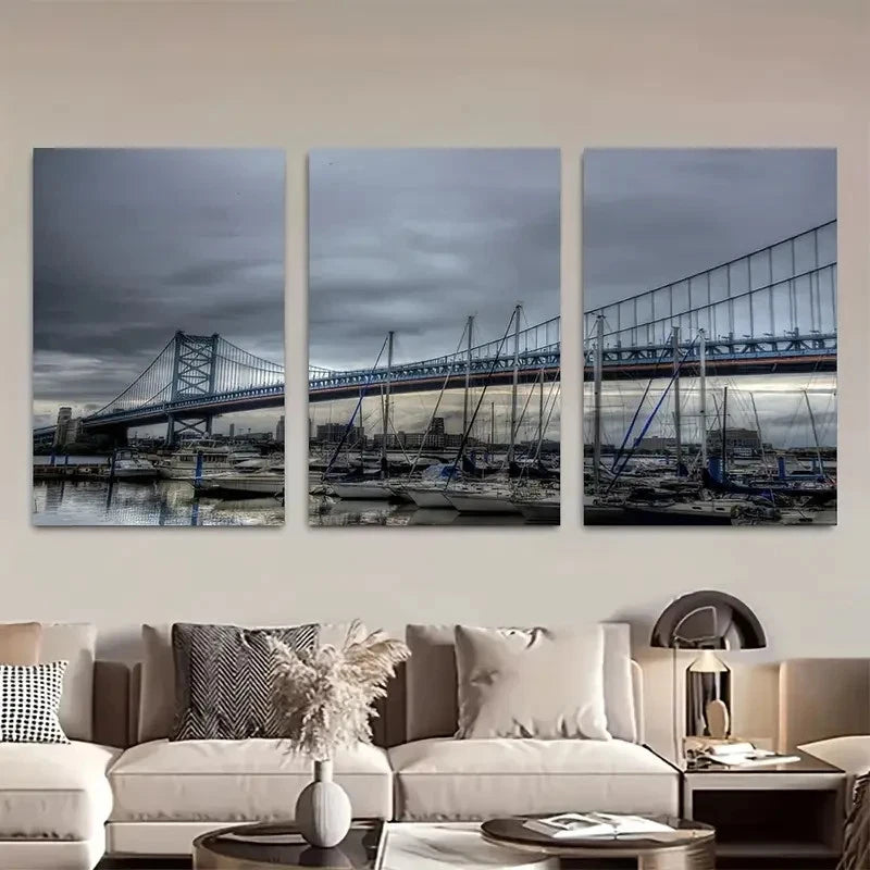 3pcs Cloudy Day Scene with Boats Metal Print Ready to Hang Art - Bella Home Decor