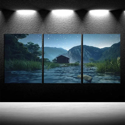 3pcs Rural Landscape Nocturnal Scene Metal Print Ready to Hang Art
