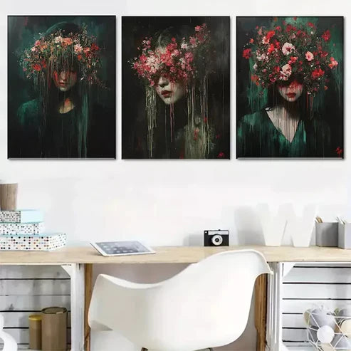 3pcs Beautiful Floral - Veiled Portrait Wall Art Canvas Unframed - High Quality Print 100% Australian Made Wall Canvas