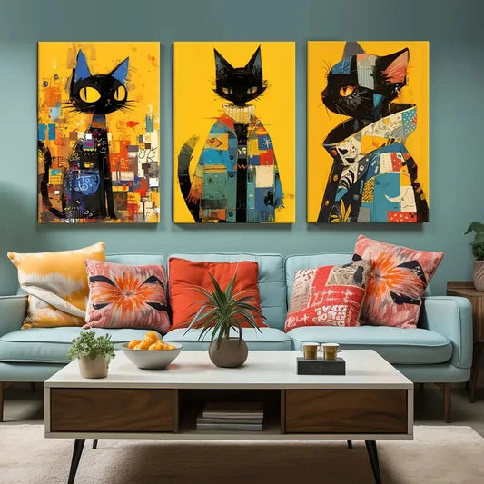 3pcs cat exquisite decorative painting Metal Print Ready to Hang Art