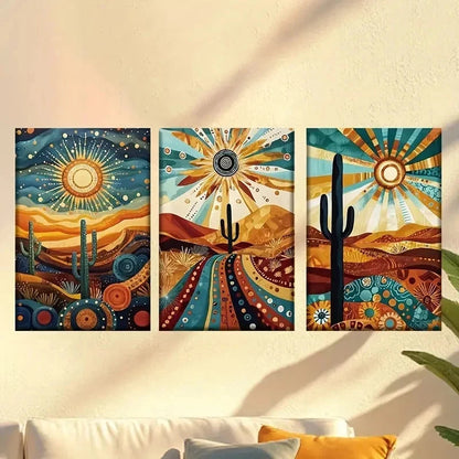 3pcs Arizona Desert Landscape, Bohemian Wall Art Set Canvas Framed 50x70cm - High Quality Print 100% Australian Made Wall Canvas Ready to Hang - Bella Home Decor