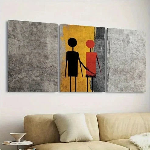 3pcs Stick Figures Tee Minimalist Wall Art Set Canvas Unframed - High Quality Print 100% Australian Made Wall Canvas