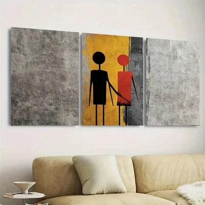 3pcs Stick Figures Tee Minimalist Wall Art Set Canvas Unframed - High Quality Print 100% Australian Made Wall Canvas