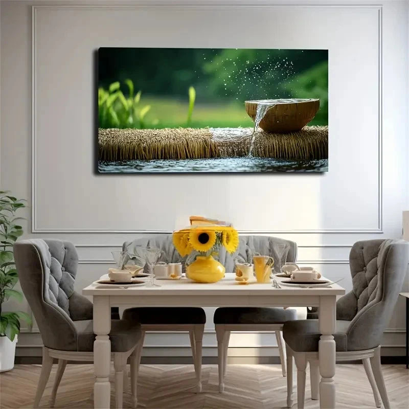 Rustic Straw Bowl With Water Wall Art Canvas Office Home Room Framed 120x60cm
