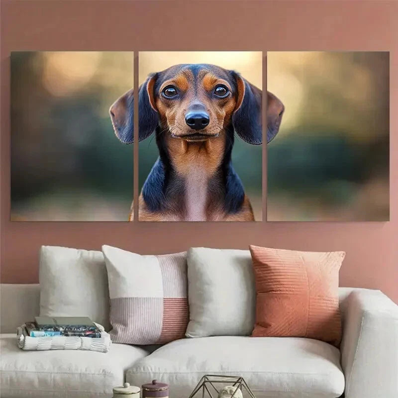 3pcs Adorable Dachshund Portrait Illustration Metal Print Ready to Hang Art - Bella Home Decor