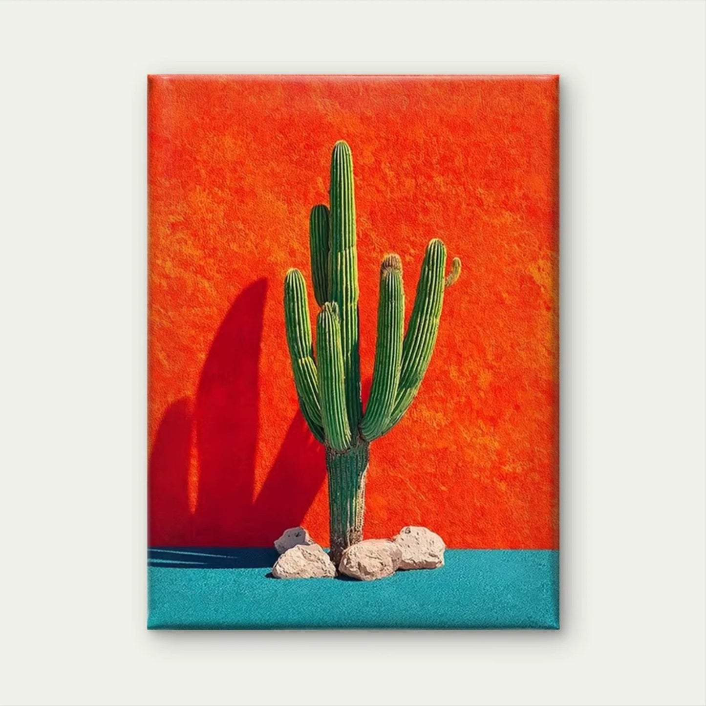 Panoramic Bold Cactus Green Saguaro on Vibrant Metal Print Ready to Hang