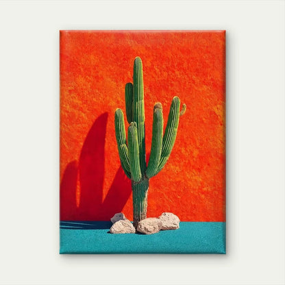 Panoramic Bold Cactus Green Saguaro on Vibrant Metal Print Ready to Hang