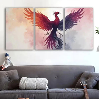3pcs Watercolor Style Phoenix Bird Metal Print Ready to Hang Art