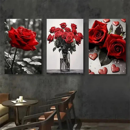 3pcs Red Rose Black and White and Full Color Wall Art Canvas Unframed - High Quality Print 100% Australian Made Wall Canvas