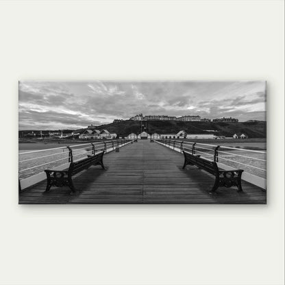 Black and White Coastal Pier At Sea Wall Art Canvas Office Home Framed 120x60cm