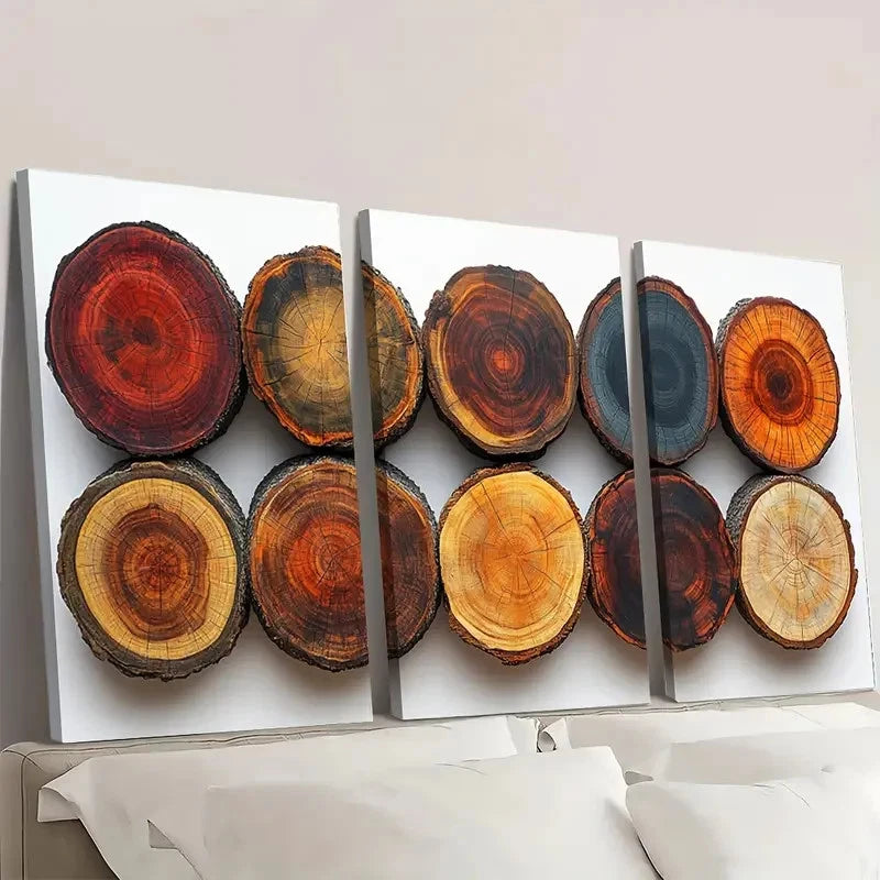 3pcs Dustin Way Wood Tree Rings  DWT  Framed Wall Art Set Canvas Framed 50x70cm - High Quality Print 100% Australian Made Wall Canvas Ready to Hang - Bella Home Decor