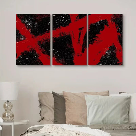 3pcs Geometric Intersecting Red Line Abstract Metal Print Ready to Hang Art