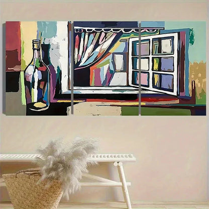 3pcs Colorful Abstract Window View Wall Art Set Canvas Framed 40x60cm - High Quality Print 100% Australian Made Wall Canvas Ready to Hang - Bella Home Decor