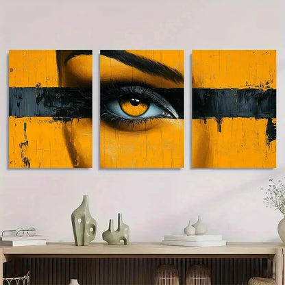 3pcs Modern Abstract Yellow & Black Stripes Metal Print Ready to Hang Art - Bella Home Decor