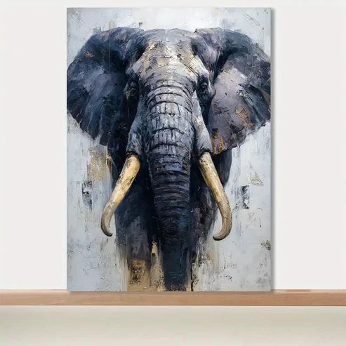 Majestic Elephant Textured Blue Painting 60x90cm Metal Print Ready to Hang