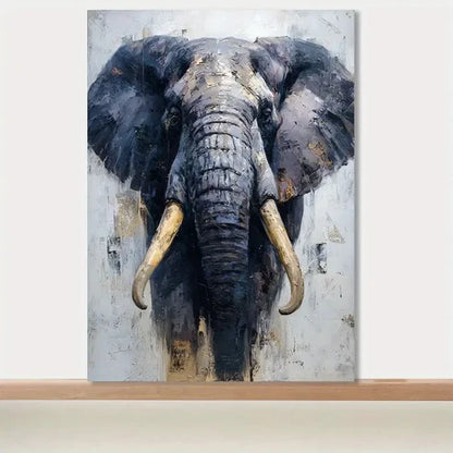 Majestic Elephant Textured Blue Painting 60x90cm Metal Print Ready to Hang